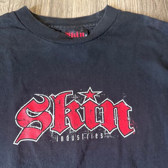 VTG 90s Skin Industries Spell Out Promo Grunge Long Sleeve Tee Shirt Sz M Y2K - Picture 3 of 9